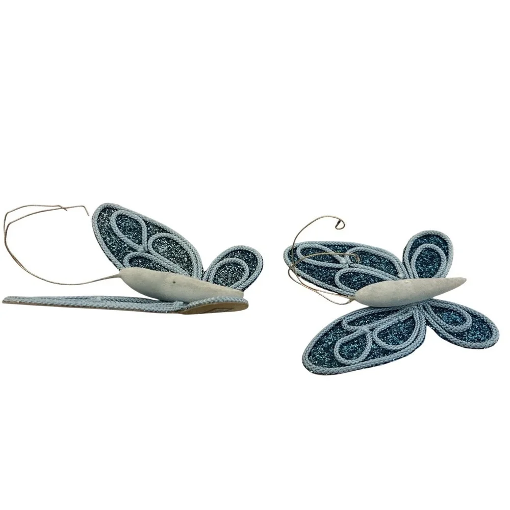 Butterfly Christmas Ornaments Blue Clip 2 pc 3x4